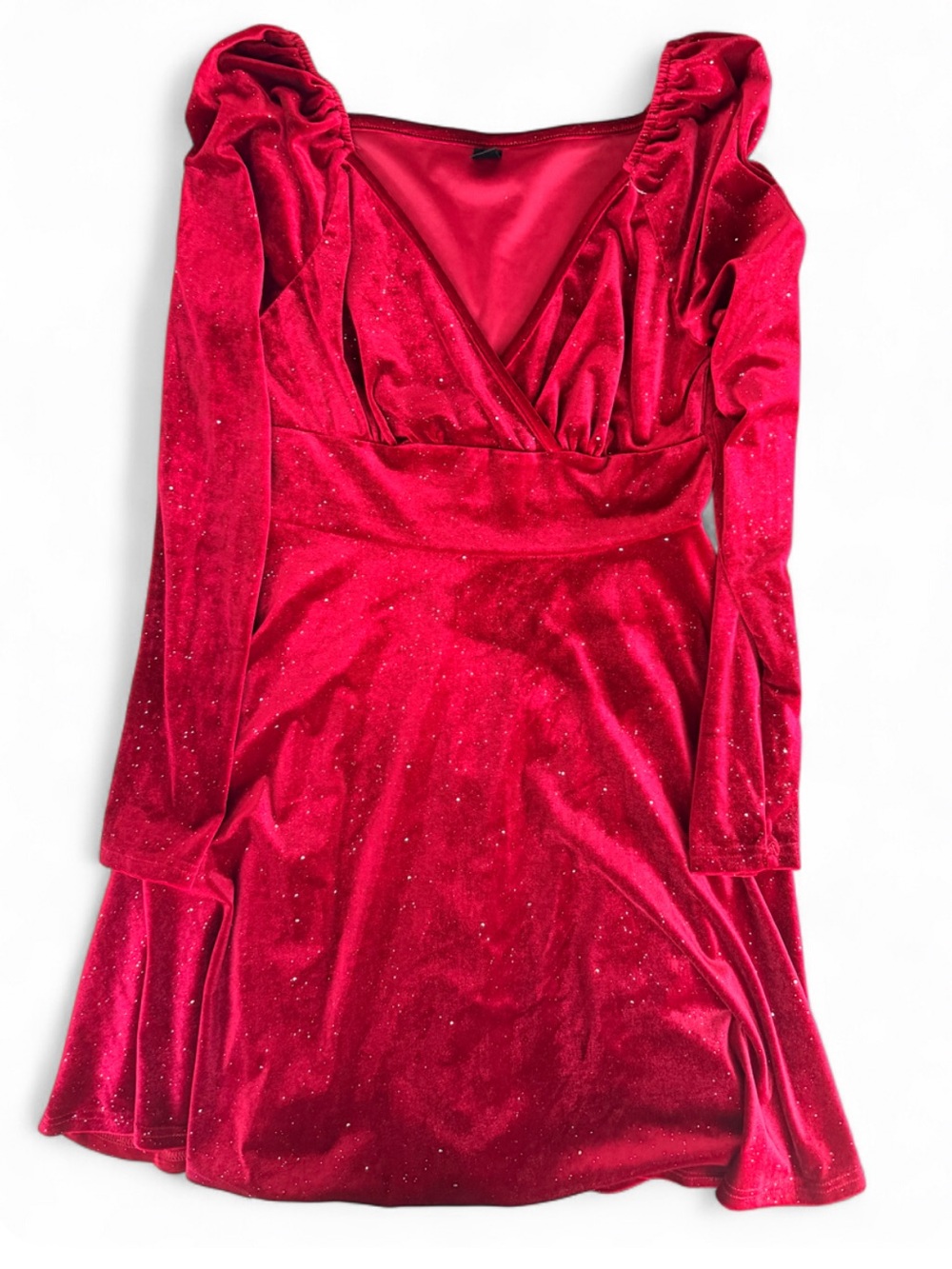 SHEIN Red Velvet Glitter Long Sleeve Mini Dress